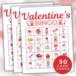 Bingo de la Saint-Valentin, activité de fête pour la Saint-Valentin, 50 cartes de bingo à imprimer pour la Saint-Valentin, jeu de fête pour la Saint-Valentin pour enfants, Saint-Valentin pour la salle de classe
