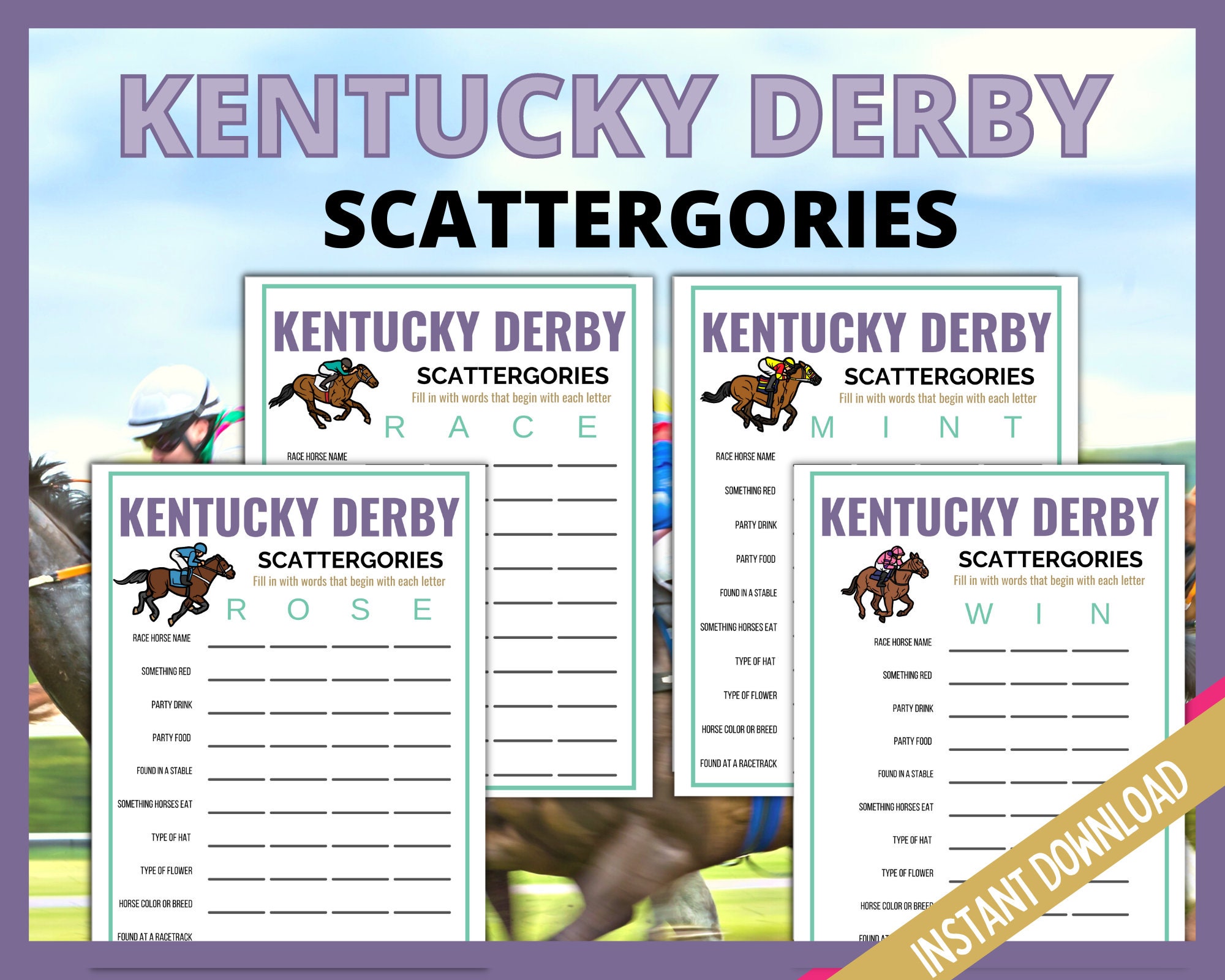 kentucky derby printable game, kentucky derby scattergories, derby