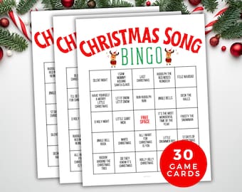 Christmas Song Bingo, Christmas Party Game, 30 Printable Christmas Song Bingo Cards, Holiday Bingo, Christmas Music Bingo, Group Game
