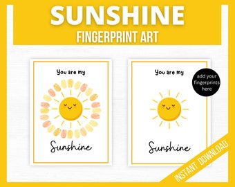 You Are My Sunshine Handprint Craft, Fingerprint Craft, DIY Card, Classroom Craft, Handprint Art Craft for Kids,Printable Birthday Gift