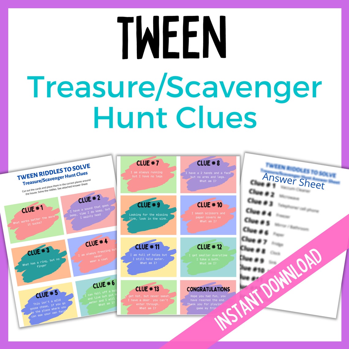 Tween Scavenger Hunt Treasure Hunt Tween Clues Birthday Etsy