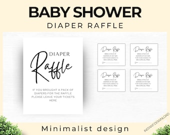 Signo imprimible de rifa de pañales, juego de pañales minimalista para baby shower, juego de rifa de pañales, juego moderno de baby shower, baby shower de género neutro