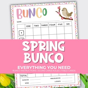 Spring Bunco Printable Party Pack and Scorecards, Bunco Game Rules, Tally Sheet, Download, Spring Party Game, Season Dice Game