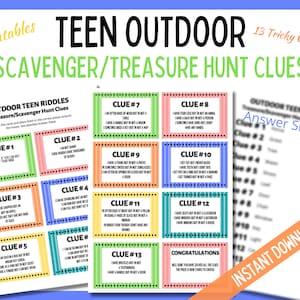 Teen Scavenger Hunt, Treasure Hunt, Outdoor Clues, Teen Clues, Birthday Scavenger Hunt, Birthday Treasure Hunt, Teen Games, Instant Download