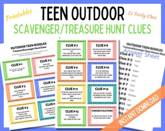 Teen Scavenger Hunt, Treasure Hunt, Outdoor Clues, Teen Clues, Birthday Scavenger Hunt, Birthday Treasure Hunt, Teen Games, Instant Download