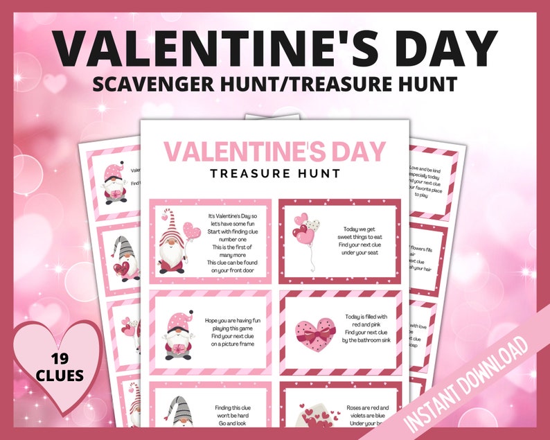 Valentines Day Scavenger Hunt for kids, Valentine's Day Treasure Hunt,Printable Valentines Games for Kids, teens, Printable Valentine Clues image 5