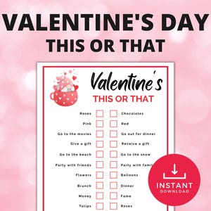 Valentine&#39;s Day This or That Game, Would You Rather Valentine&#39;s Day Game, Galentine&#39;s Day Party Games, Printable Valentines Day Games