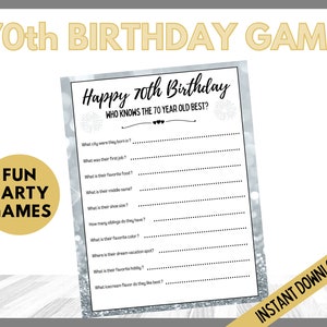 70th Birthday Party Games, Who Knows the 70 Year Old Best, Fun Party Games for your 70th Birthday, Senior Party Games