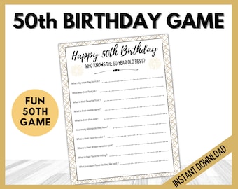 Jeux de fête du 50e anniversaire, qui connaît le mieux les 50 ans, jeux de fête amusants pour votre 50e anniversaire, jeu imprimable du 50e anniversaire