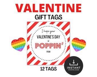 PopIt Valentine Tag, Valentines Day Pop It Gift Tags, Valentines Day Cards, Printable Valentines Day Pop It Square Tags