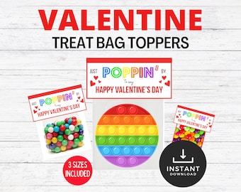 Pop It Valentines Card, Valentine&#39;s Day Treat Bag Topper, Valentines Day Pop It Gift Tags, Kids Valentines Day Cards, Printable Candy Topper