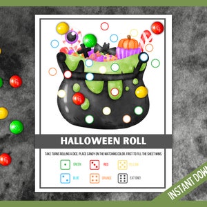 Roll a Halloween Candy Dice Game, Halloween Printable Games for Kids, Halloween Party Game, Classroom Activity, Halloween Roll The Dice image 2
