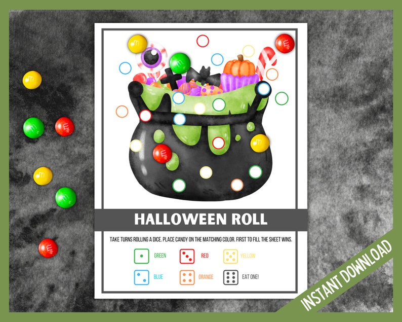 Roll a Halloween Candy Dice Game, Halloween Printable Games for Kids, Halloween Party Game, Classroom Activity, Halloween Roll The Dice image 2