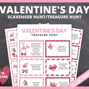 Valentines Day Scavenger Hunt for kids, Valentine's Day Treasure Hunt,Printable Valentines Games for Kids, teens, Printable Valentine Clues image 1