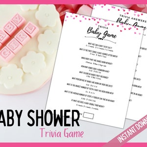 Baby Shower Trivia Game, Baby Trivia Game, Baby Shower Printable Party Games, Baby Shower Games, Pink Baby Shower Quiz, Baby Shower Trivia