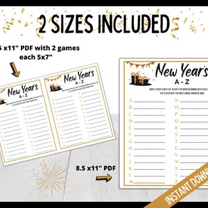 New Year's Eve A-Z Party Game, New Year's Eve Printable Game, Party Game for Kids, Teens and Adults, NYE A-Z Game, New Years A-Z Word Race image 2