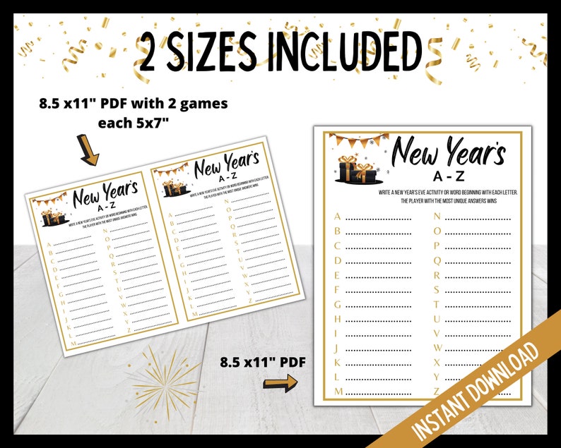 New Year's Eve A-Z Party Game, New Year's Eve Printable Game, Party Game for Kids, Teens and Adults, NYE A-Z Game, New Years A-Z Word Race image 2