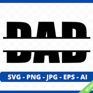 May include: Black and white split monogram design with the word "DAD" in bold, uppercase letters. The word is split in half with a horizontal line. The design is suitable for use in crafts, scrapbooking, and digital projects.