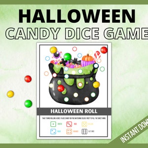 Roll a Halloween Candy Dice Game, Halloween Printable Games for Kids, Halloween Party Game, Classroom Activity, Halloween Roll The Dice image 1