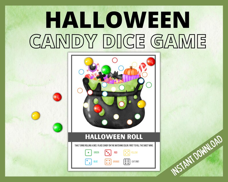 Roll a Halloween Candy Dice Game, Halloween Printable Games for Kids, Halloween Party Game, Classroom Activity, Halloween Roll The Dice image 1