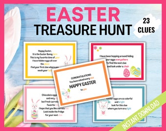 Kids Easter Egg Scavenger Hunt Game, Indoor Easter Treasure Hunt, Bunny Treasure Hunt Clues, Easter Egg Hunt, Easter Printables for Kids