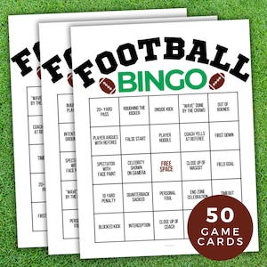 Voetbalbingo, voetbalactiviteit, 50 afdrukbare voetbalfeestspel bingokaarten, voetbalwedstrijd voor kinderen, sportbingo, speeldag, groepsspel