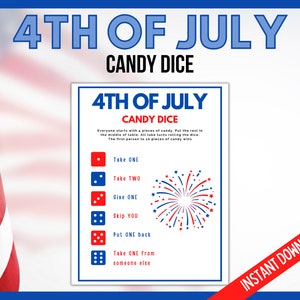 Patriotic Candy Dice Game, 4th of July Party Games for kids, Fourth of July Party Games, Candy Game, Summer, Classroom,Memorial Labor Day