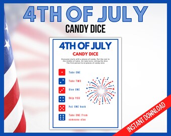 Patriotisches Süßigkeiten-Würfelspiel, 4. Juli-Partyspiele für Kinder, 4. Juli-Partyspiele, Süßigkeitenspiel, Sommer, Klassenzimmer, Gedenktag der Arbeit