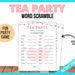 Tea Party Word Scramble, Afternoon Tea Party Game, Printable Tea Party ...
