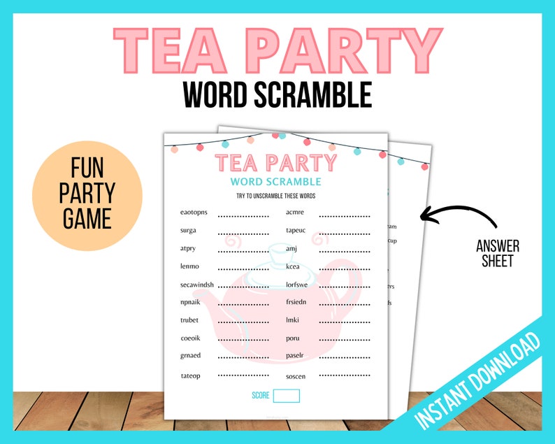 Tea Party Word Scramble Afternoon Tea Party Game Printable Etsy