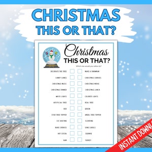 Christmas This or That, Would You Rather Game, Christmas Party Game, Christmas Activity, Printable Christmas Party Game, Xmas Party Game