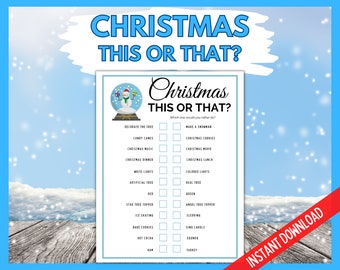 Christmas This or That, Would You Rather Game, Christmas Party Game, Christmas Activity, Printable Christmas Party Game, Xmas Party Game