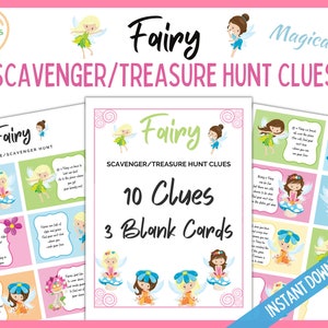 Chasse au trésor de fées pour enfants, Indices de chasse au trésor de fées, Jeux de fête de princesse de fées, Chasse au trésor d'anniversaire de fées, Princesse de conte de fées