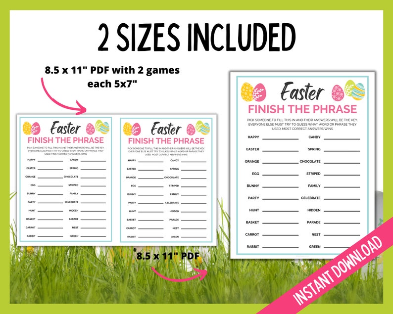 Easter Finish the Phrase, Easter Party Game, Fun Easter Bunny Printable Games, Kids Activities, Easter Word Game, Easter Celebration Game image 2