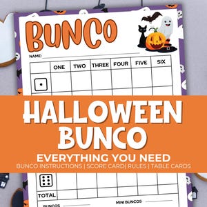 Halloween Bunco Printable Party Pack and Scorecards, Spooky Bunco, Game Rules, Tally Sheet, Download, Fall Party, Halloween Dice Game