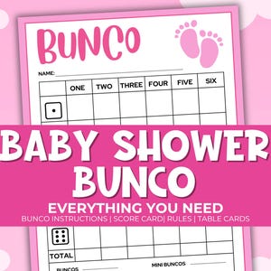 Baby Shower Bunco Printable Party Pack and Scorecards, Bunco Game Rules, Tally Sheet, Download, Pink Baby Shower Party Game, Dice Game