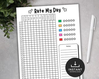 Bewerten Sie meine Tag Journal Seite, druckbare Stimmung Tracker Chart