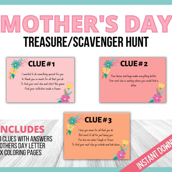 Mother’s Day Scavenger Hunt Clues, Mother’s Day Treasure Hunt, Mother’s Day Activity, Happy Mothers Day Hunt, Mother's Day Gift, Mom Gift