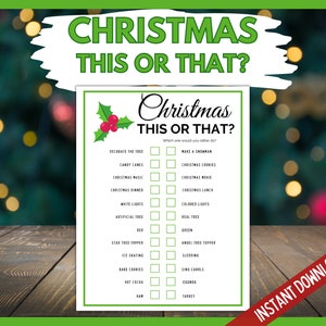 Christmas This or That, Would You Rather Game, Printable Christmas Party Game, Xmas Party Game, Christmas Party Game, Christmas Activity