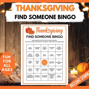 Thanksgiving Find Someone Who Game, Thanksgiving Printable Games, Thanksgiving Fun Games, Thanksgiving Party Games, Friendsgiving,Icebreaker