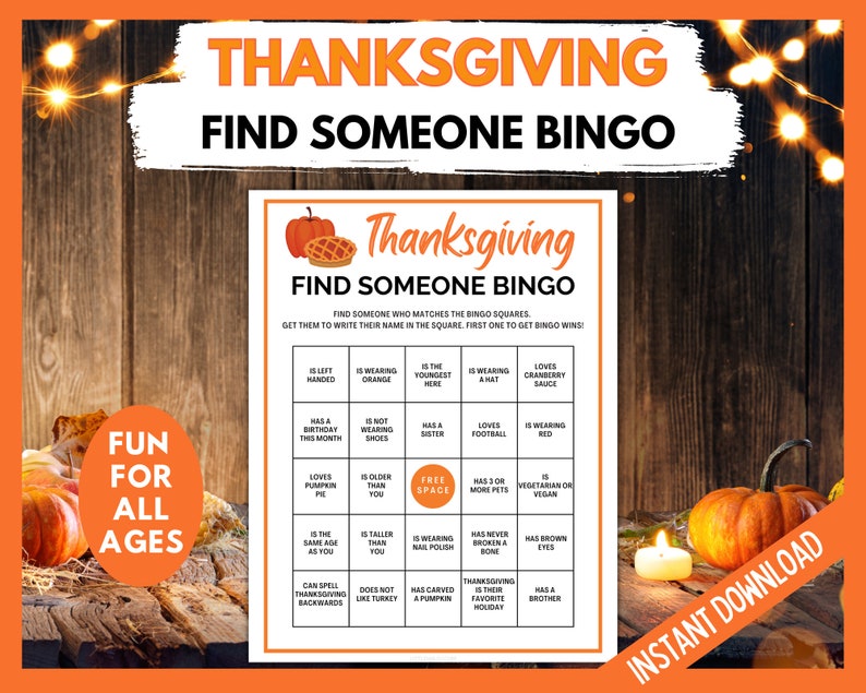 Thanksgiving Find Someone Who Game, Thanksgiving Printable Games, Thanksgiving Fun Games, Thanksgiving Party Games, Friendsgiving,Icebreaker image 1