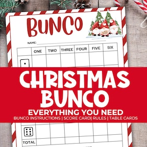 Christmas Bunco Party Pack und Scorekarten, Bunco Spielregeln, Tally Sheet, Download, festliches Weihnachtspartyspiel, Würfelspiel