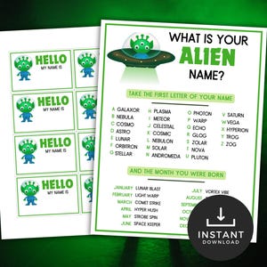 What's Your Alien Name Game, Printable Alien Party Game, Birthday Party ...