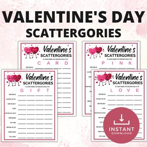 Valentines Day Scattergories, Valentine&#39;s Day Game, Galentine&#39;s Day Party Games, V-Day Games, Fun Valentines Day Games, Valentines Printable
