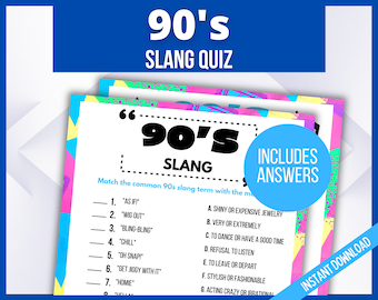 90s Slang Quiz, 1990s Slang Match Game, 90s Printable Party Game, 1990s Trivia, Nineties Party, Back to the 90s, Millennial Birthday