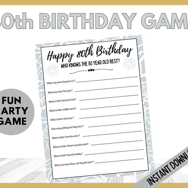 80th Birthday Party Games - Etsy