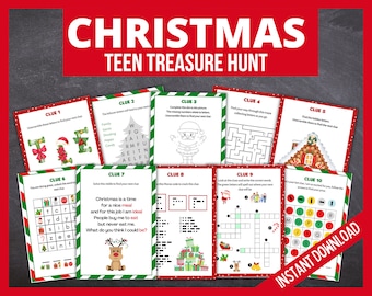 Christmas Treasure Hunt for Teens, Indoor Christmas Scavenger Hunt for Older Kids, Teenager Christmas Games and Activities, Teen Puzzles