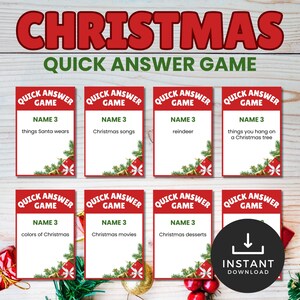 Snel kerstantwoordspel, snel spel vakantiedenken, afdrukbare game collega's op kantoor, spelregel van zes seconden, vakantieactiviteit