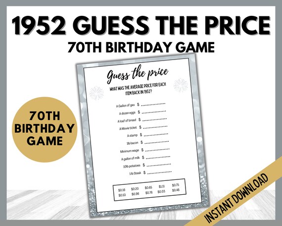 70th Birthday Party Games 1952 Guess The Price Fun 70th Birthday 70th-birthday-party-games-1952-guess-the-price-fun-70th-birthday