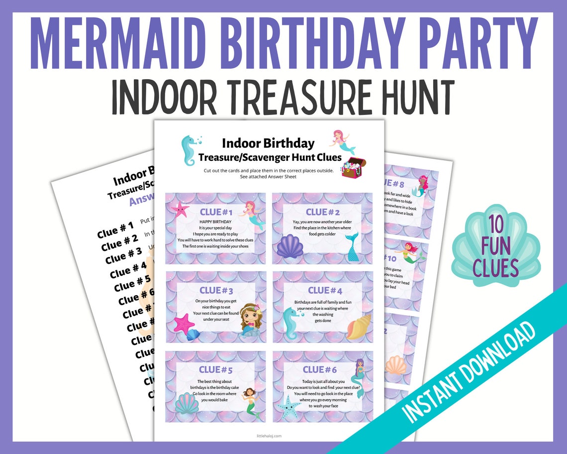 Mermaid Treasure Hunt Mermaid Themed Scavenger Hunt Clues | Etsy